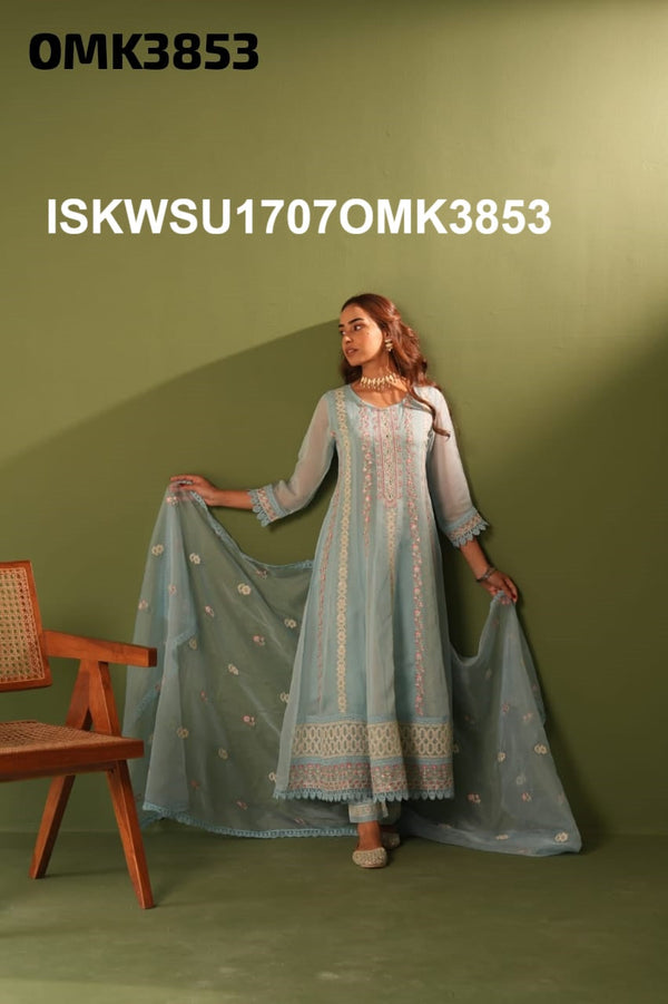 Embroidered Organza Anarkali Kurti With Pant And Dupatta-ISKWSU1707OMK3853