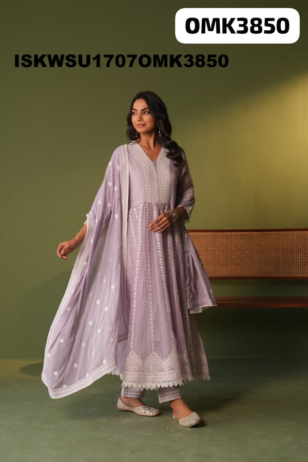 Embroidered Organza Anarkali Kurti With Pant And Dupatta-ISKWSU1707OMK3850