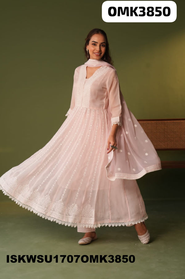 Embroidered Organza Anarkali Kurti With Pant And Dupatta-ISKWSU1707OMK3850