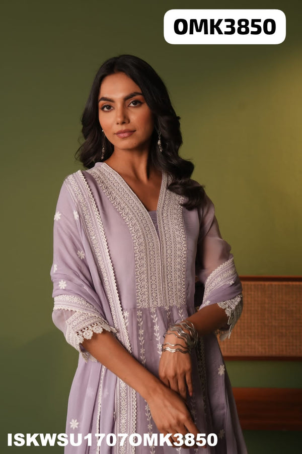 Embroidered Organza Anarkali Kurti With Pant And Dupatta-ISKWSU1707OMK3850