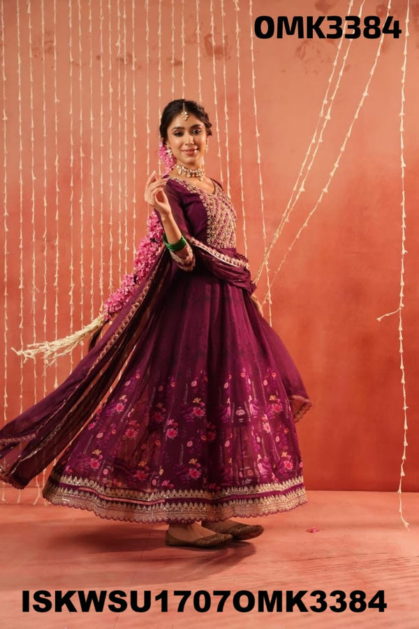 Floral Printed Organza Anarkali Kurti With Pant And Dupatta-ISKWSU1707OMK3384