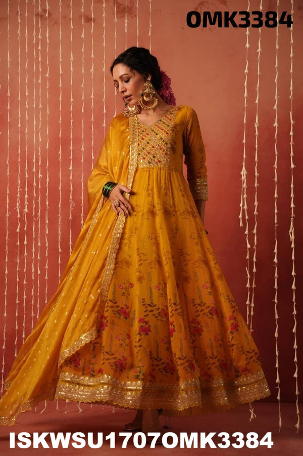 Floral Printed Organza Anarkali Kurti With Pant And Dupatta-ISKWSU1707OMK3384
