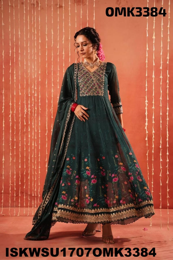 Floral Printed Organza Anarkali Kurti With Pant And Dupatta-ISKWSU1707OMK3384