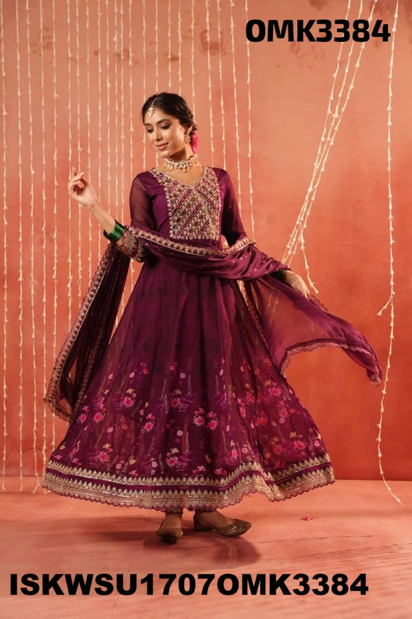 Floral Printed Organza Anarkali Kurti With Pant And Dupatta-ISKWSU1707OMK3384