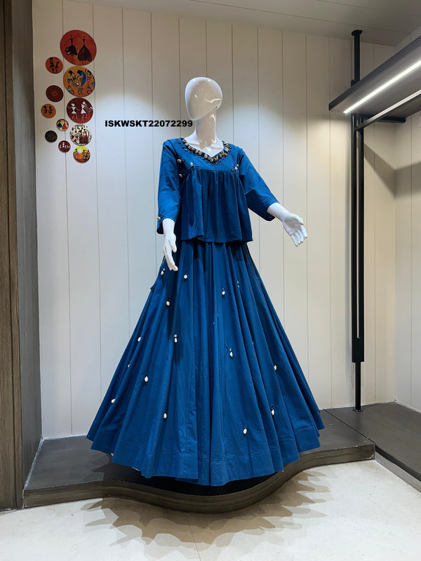 Sequined Cotton Skirt With Top-ISKWSKT21072299