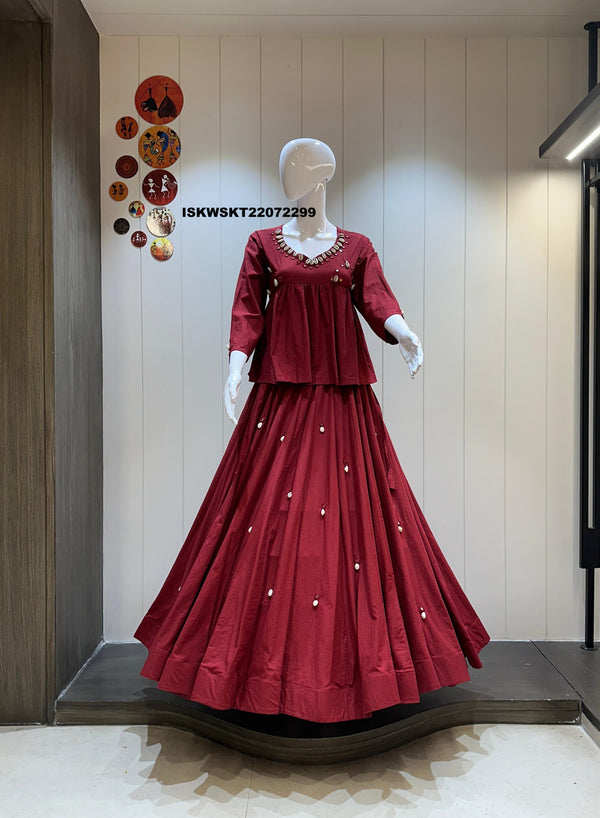 Sequined Cotton Skirt With Top-ISKWSKT21072299