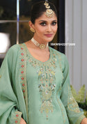Embroidered Shimmer Kurti With Palazzo And Dupatta-ISKWSH21072699