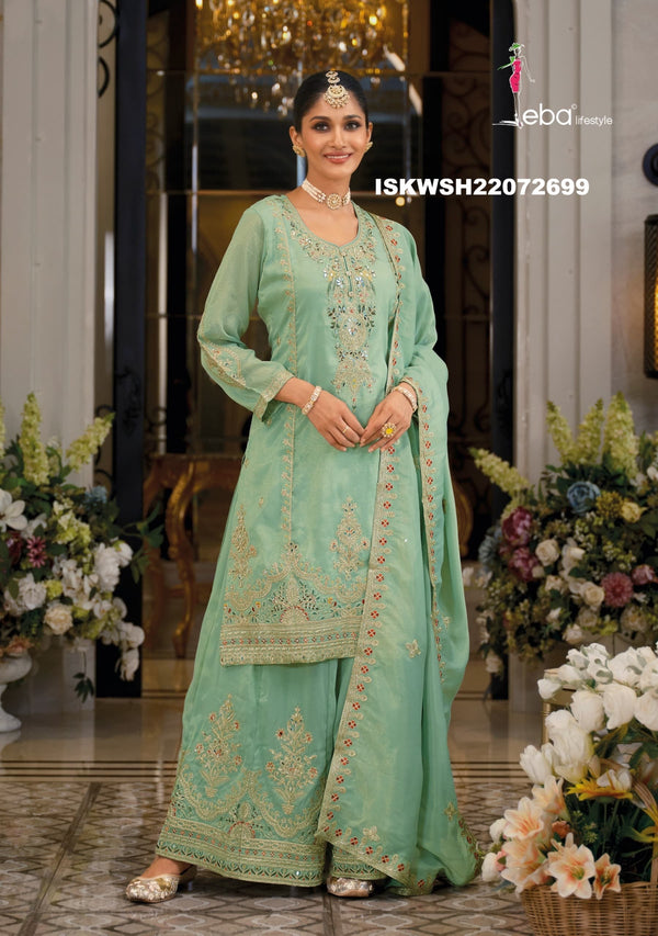 Embroidered Shimmer Kurti With Palazzo And Dupatta-ISKWSH21072699