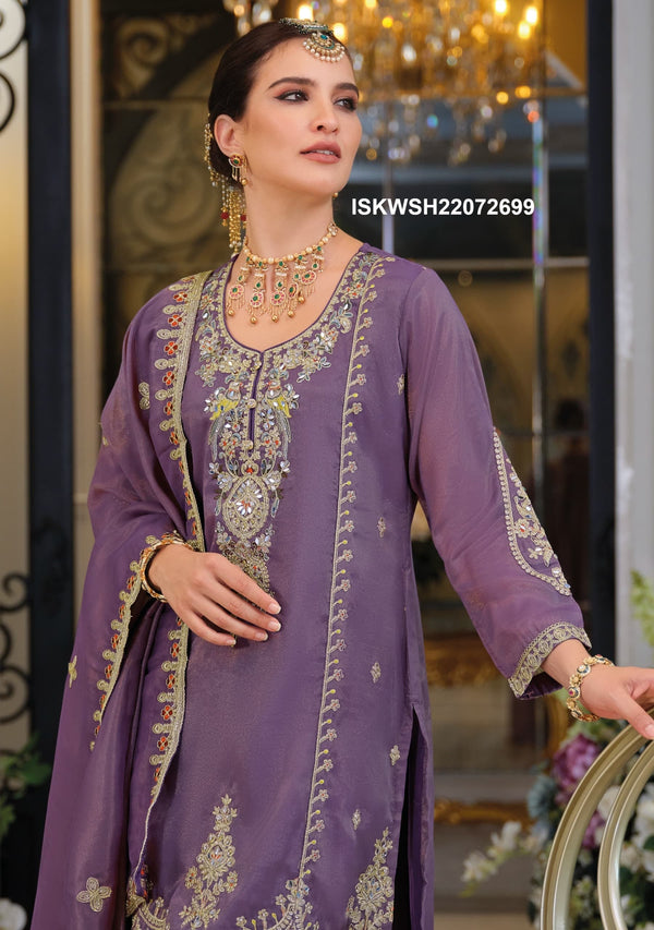 Embroidered Shimmer Kurti With Palazzo And Dupatta-ISKWSH21072699