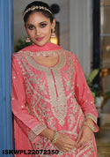 Embroidered Chinon Kurti With Palazzo And Dupatta-ISKWPL22072350
