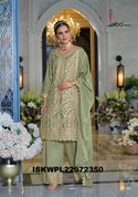 Embroidered Chinon Kurti With Palazzo And Dupatta-ISKWPL22072350