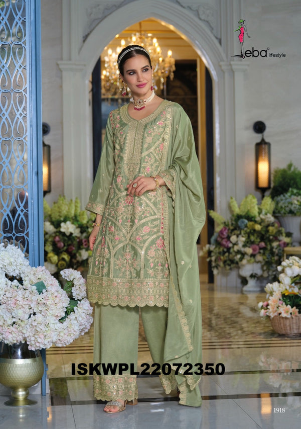 Embroidered Chinon Kurti With Palazzo And Dupatta-ISKWPL22072350