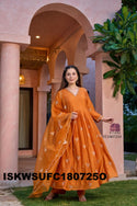 Embroidered Malmal Chanderi Kurti With Silk Pant And Organza Dupatta-ISKWSUFC180725O/FC180725P