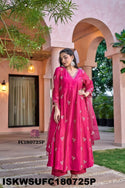 Embroidered Malmal Chanderi Kurti With Silk Pant And Organza Dupatta-ISKWSUFC180725O/FC180725P
