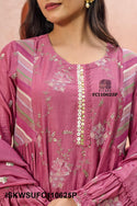 Embroidered Malmal Chanderi Kurti With Silk Pant And Dupatta-ISKWSUFC110625P