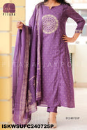 Bandhani Malmal Cotton Kurti With Pant And Dupatta-ISKWSUFC240725B/FC240725P