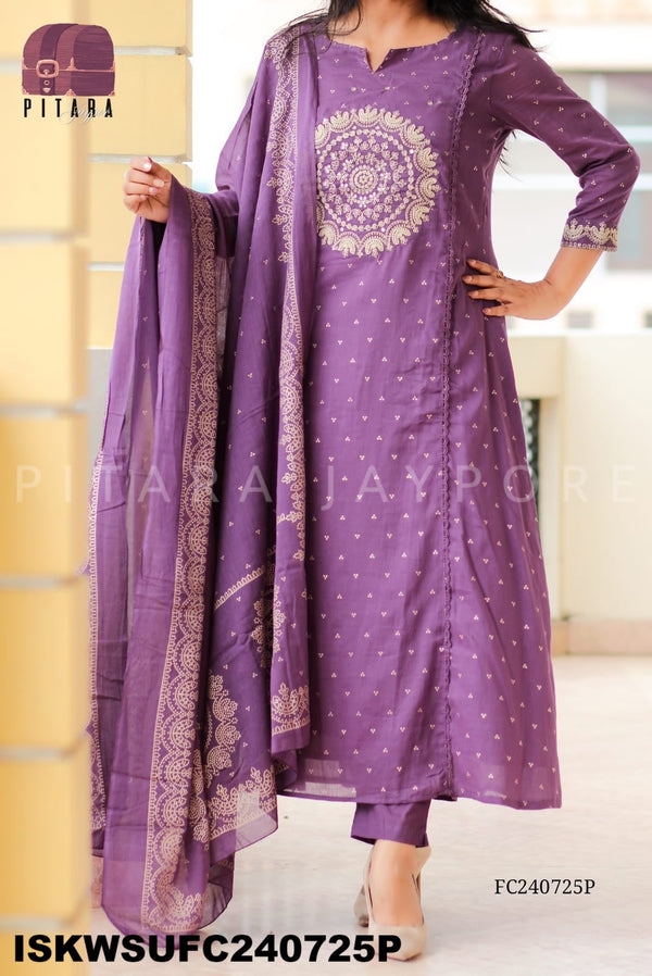 Bandhani Malmal Cotton Kurti With Pant And Dupatta-ISKWSUFC240725B/FC240725P