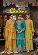 Embroidered Chinon Kurti With Sharara And Dupatta-ISKWSH24072599