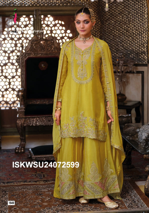 Embroidered Chinon Kurti With Sharara And Dupatta-ISKWSH24072599