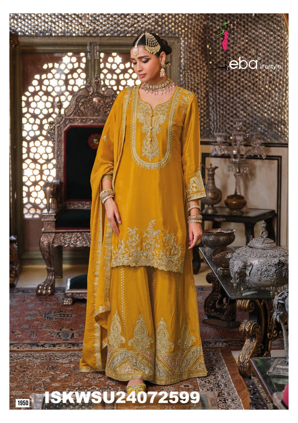 Embroidered Chinon Kurti With Sharara And Dupatta-ISKWSH24072599