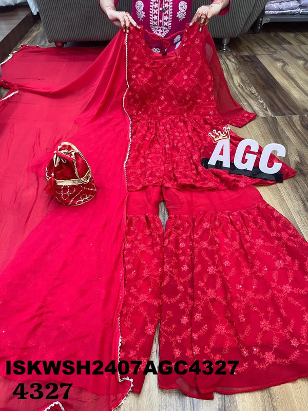 Embroidered Georgette Peplum Kurti With Sharara And Dupatta-ISKWSH2407AGC4327