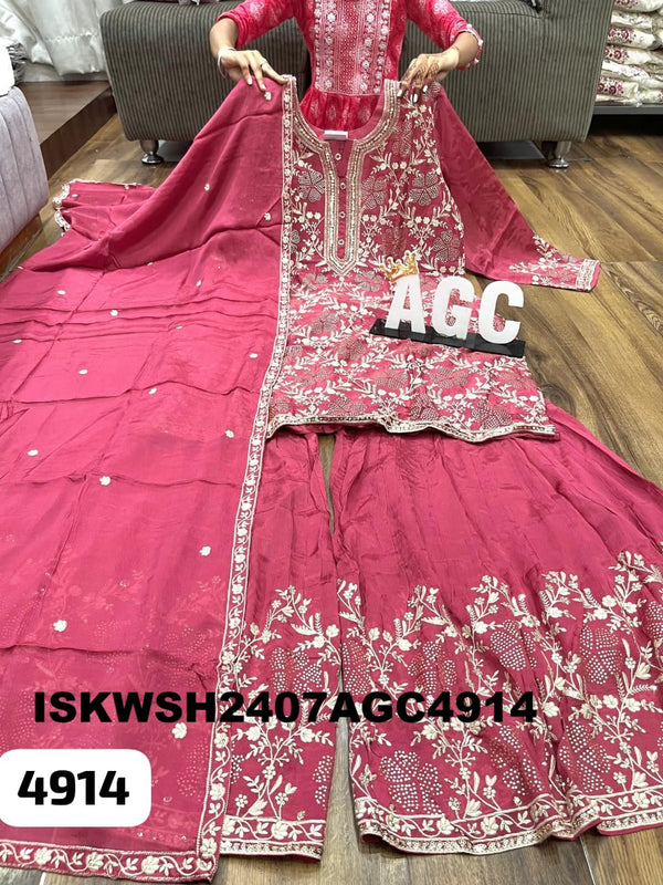 Embroidred Chinon Silk Kurti With Sharara And Dupatta-ISKWSH2407AGC4914