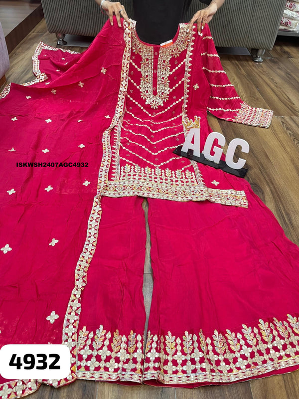 Embroidred Chinon Silk Kurti With Sharara And Dupatta-ISKWSH2407AGC4932