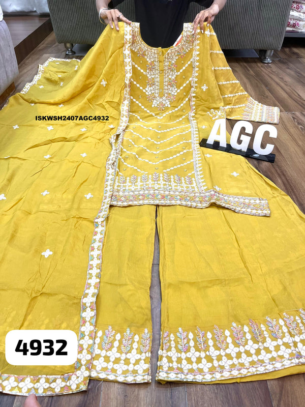Embroidred Chinon Silk Kurti With Sharara And Dupatta-ISKWSH2407AGC4932