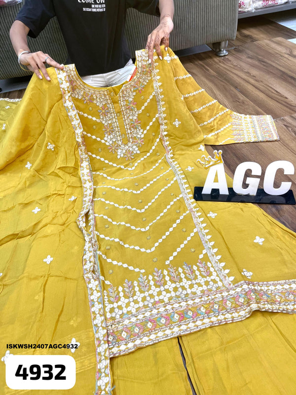 Embroidred Chinon Silk Kurti With Sharara And Dupatta-ISKWSH2407AGC4932
