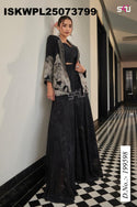 Silk Palazzo With Crop Top And Embroidered Blazer-ISKWPL25073799