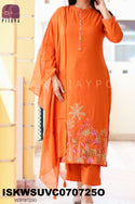 Embroidered Malmal Cotton Kurti With Pant And Dupatta-ISKWSUVC070725C/VC070725O