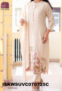 Embroidered Malmal Cotton Kurti With Pant And Dupatta-ISKWSUVC070725C/VC070725O