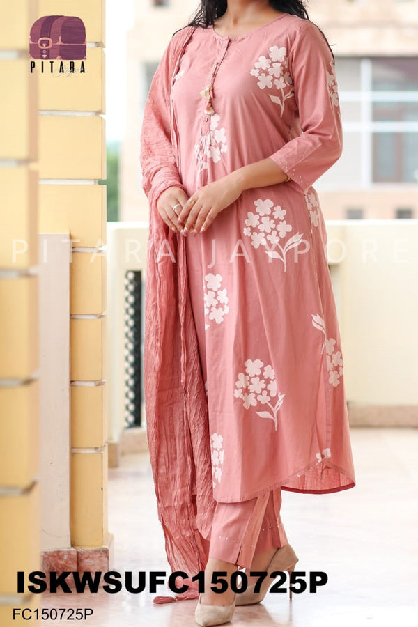 Sequined Cotton Kurti With Pant And Crushed Dupatta-ISKWSUFC150725M/FC150725G/FC150725P