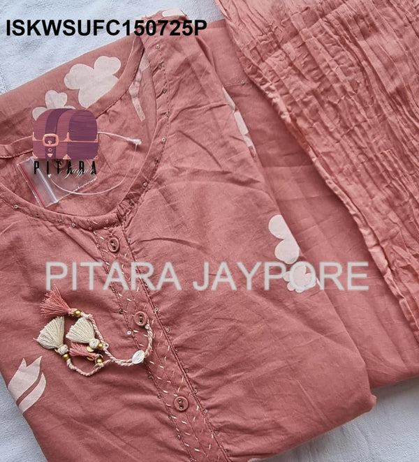 Sequined Cotton Kurti With Pant And Crushed Dupatta-ISKWSUFC150725M/FC150725G/FC150725P