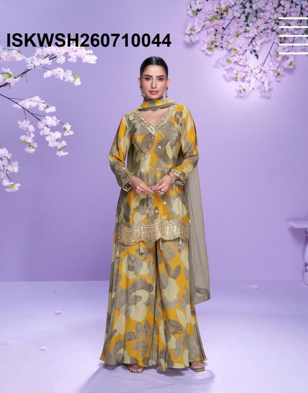 Printed Chinon Silk Kurti With Sharara And Net Dupatta-ISKWSH260710044