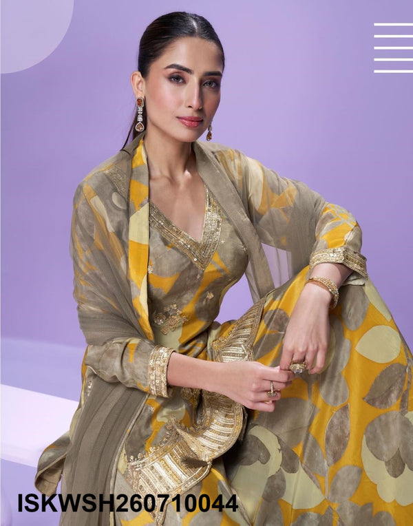 Printed Chinon Silk Kurti With Sharara And Net Dupatta-ISKWSH260710044
