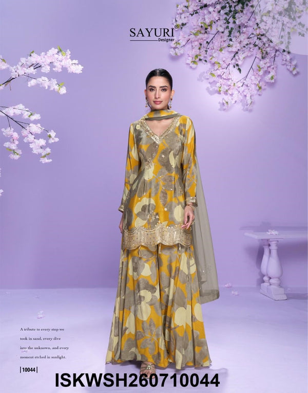 Printed Chinon Silk Kurti With Sharara And Net Dupatta-ISKWSH260710044