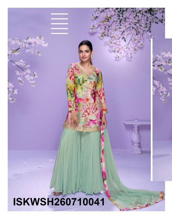 Printed Chinon Silk Kurti With Sharara And Net Dupatta-ISKWSH260710041