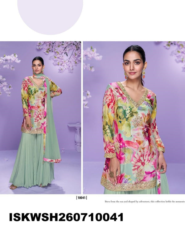 Printed Chinon Silk Kurti With Sharara And Net Dupatta-ISKWSH260710041