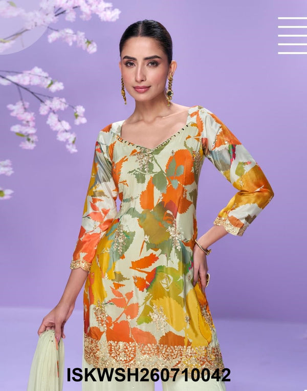 Printed Chinon Silk Kurti With Sharara And Net Dupatta-ISKWSH260710042