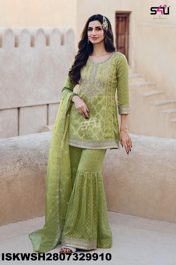 Embroidered Silk Kurti With Sharara And Dupatta-ISKWSH2807329910