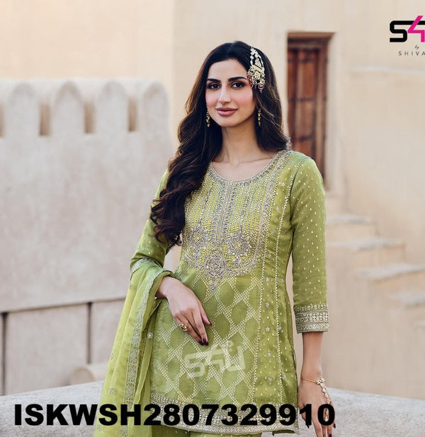 Embroidered Silk Kurti With Sharara And Dupatta-ISKWSH2807329910