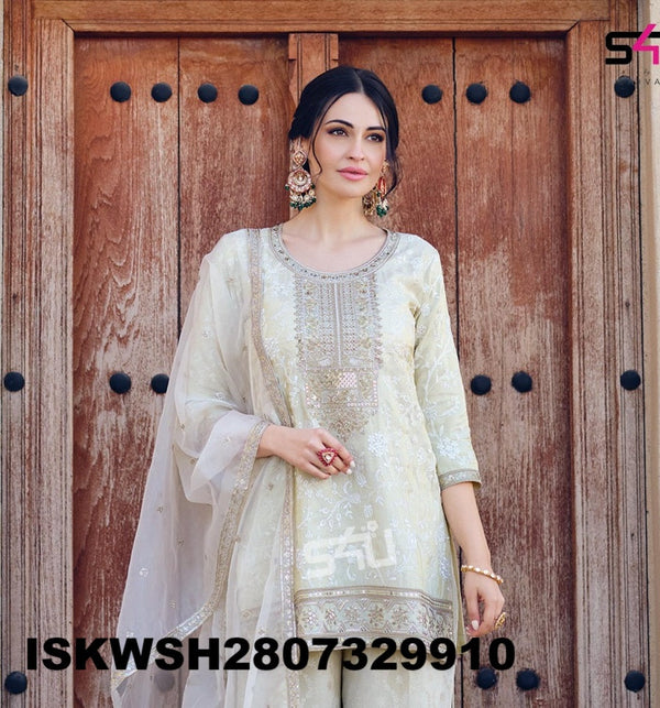 Embroidered Silk Kurti With Sharara And Dupatta-ISKWSH2807329910