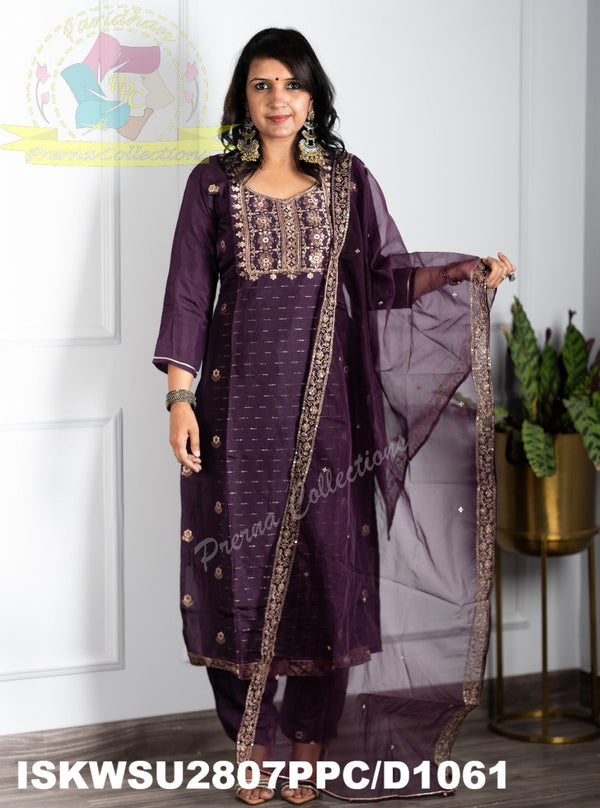 Banarasi Weaved Chanderi Silk Kurti With Silk Pant And Organza Dupatta-ISKWSU2807PPC/D1061