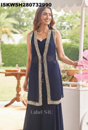 Silk Crop Top With Sharara And Embroidered Jacket-ISKWSH280732990