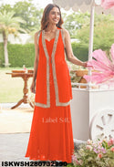 Silk Crop Top With Sharara And Embroidered Jacket-ISKWSH280732990