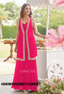 Silk Crop Top With Sharara And Embroidered Jacket-ISKWSH280732990