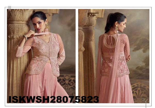 Embroidered Net Kurti With Viscose Shimmer Sharara And Net Dupatta-ISKWSH28075823