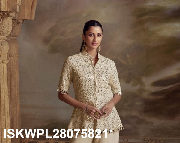 Embroidered Georgette Top With Palazzo-ISKWPL28075821