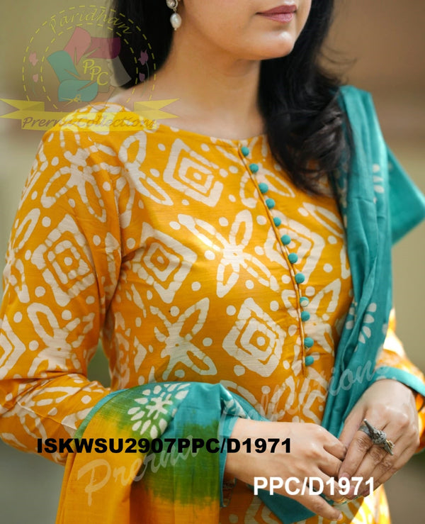Batik Printed Silk Kurti With Pant And Dupatta-ISKWSU2907PPC/D1971